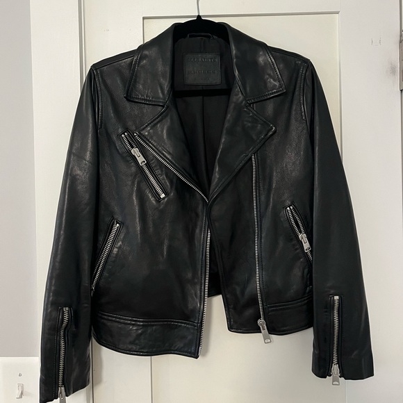 All Saints Fia Leather Biker Jacket UK14/US10/EU42 - Picture 2 of 7